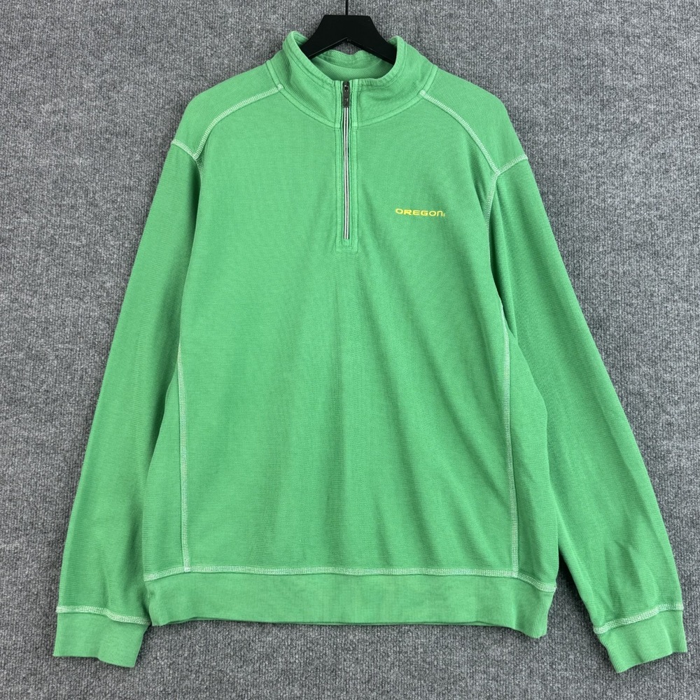 Tommy Bahama Pullover Mens L Green Oregon Ducks Quarter Zip Tencel NCAA